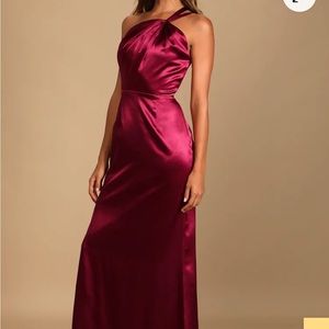 Devotion to Love Wine Satin One-Shoulder Maxi Dress
